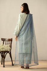 EMBROIDERED RAW SILK STITCHED 3 PIECE SUIT