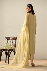 EMBROIDERED CHIFFON STITCHED 3 PIECE SUIT