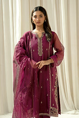 EMBROIDERED KHADDI NET STITCHED 3 PIECE SUIT