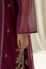 EMBROIDERED KHADDI NET STITCHED 3 PIECE SUIT