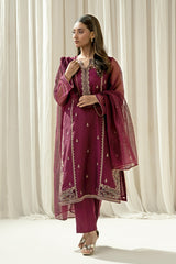EMBROIDERED KHADDI NET STITCHED 3 PIECE SUIT
