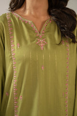EMBROIDERED VISCOSE CREPE LUREX STITCHED SHIRT BOTTOM SUIT