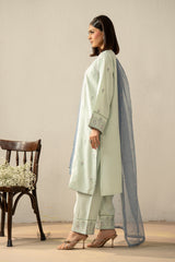 EMBROIDERED RAW SILK STITCHED 3 PIECE SUIT