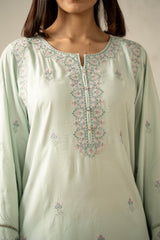 EMBROIDERED RAW SILK STITCHED 3 PIECE SUIT