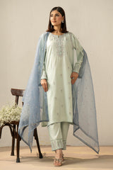 EMBROIDERED RAW SILK STITCHED 3 PIECE SUIT