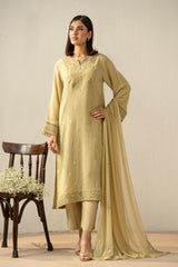 EMBROIDERED CHIFFON STITCHED 3 PIECE SUIT