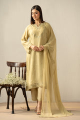 EMBROIDERED CHIFFON STITCHED 3 PIECE SUIT